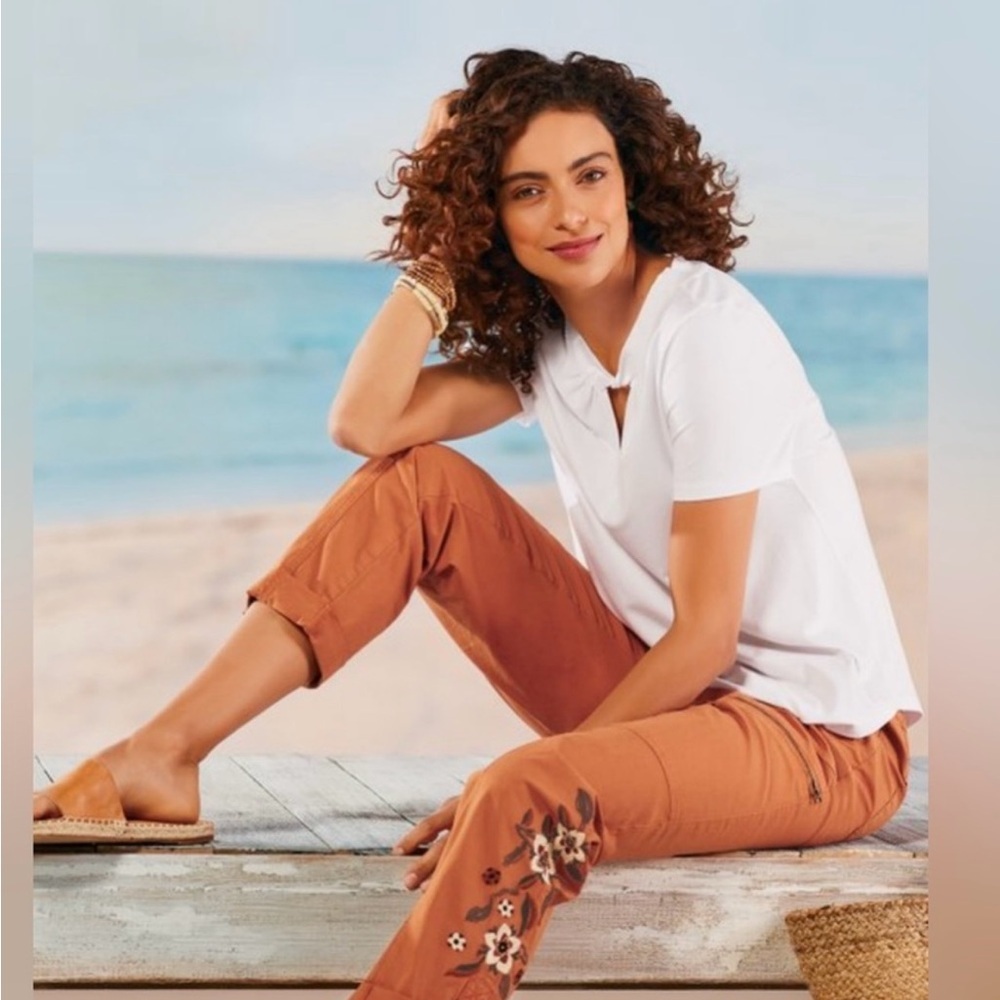 Soft Surroundings Everything Under the Sun Floral Embroidered Cargo Pants